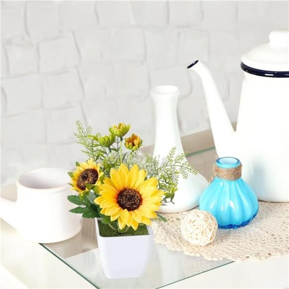 Artificial Sunflower Potted Plants Silk Yellow Fake Flower, 2pcs Sunflower - Picture 4 of 6